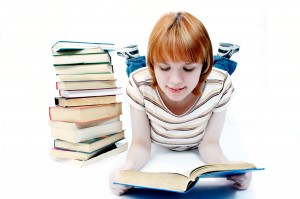 young girl student read the book
