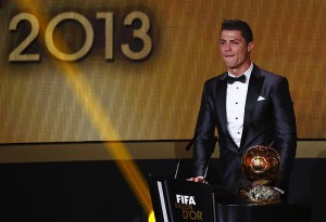 Cristiano Ronaldo reacts after being awarded the FIFA Ballon d'Or 2013 in Zurich