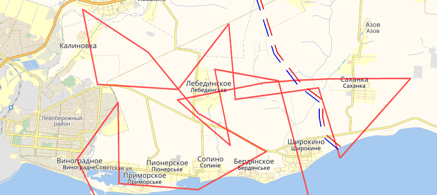 Рис. 8 Маршрут полета БПЛА 10.10.2016 года над территорией Украины