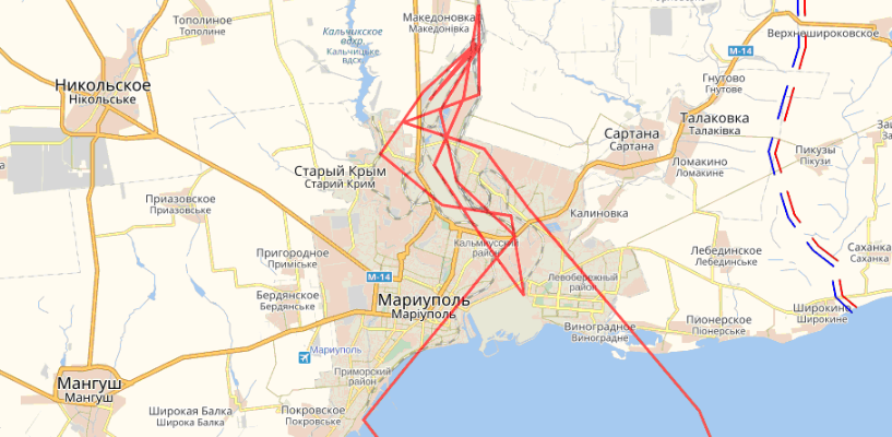 Рис. 4 Маршрут полета БПЛА 20.08.2016 года над территорией Украины