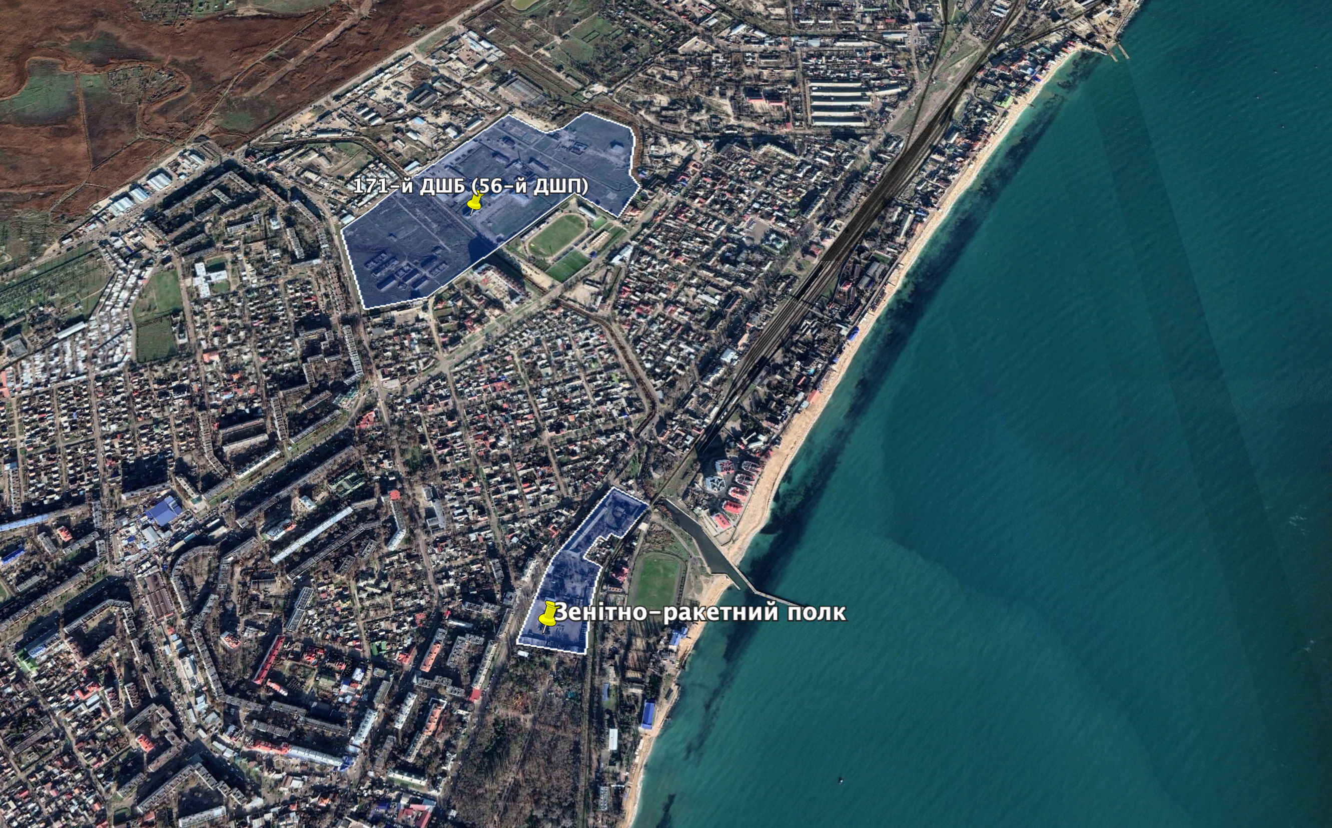 56-й ДШП і 18-й ЗРП на карті Феодосії Фото: Google Earth