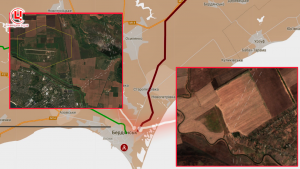 Ймовірне розташування майбутньої залізничної гілки у т.о. Бердянську, жовтень 2023 р. джерело фото: супутник Sentinel-2, Колаж: investigator.org.ua