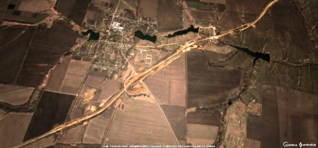 Ділянка і міст поблизу с.Новоселівка, 27.02.2024 р. Джерело фото: супутник Sentinel-2