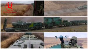 Показовий виступ російських військових на бронепоїзді. Березень 2024 р. Джерело фото: скріншоти з відео пропагандистів.  