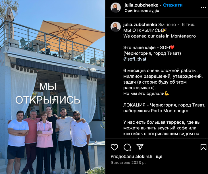 Владислав Голобородько(крайній зліва) разом із командою кафе “Sofi” в Чорногорії Фото:Instagram 2023